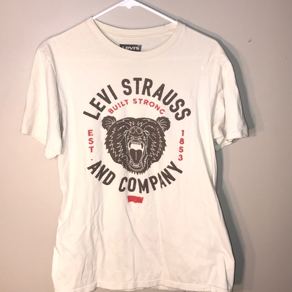 White Levi Strauss T-Shirt with Design Size Medium - Picture 1 of 3
